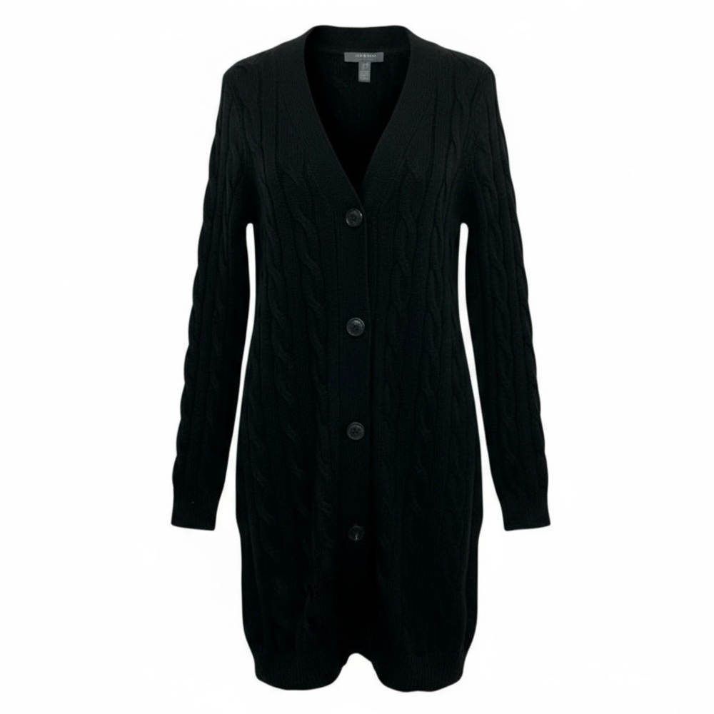 Lisa Rinna Cable Knit Cardigan Duster Size XS Black Chunky Tunic Buttons A383786
